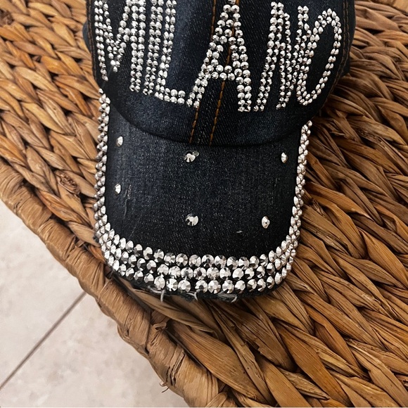 Stylish  Rhinestone studded blue jean Milano hat - Picture 2 of 10
